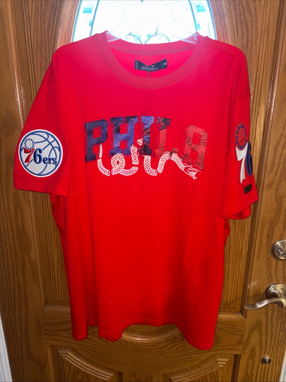 NWT Philadelphia 76ers Red Short Sleeve Tee - Official NBA Embroidered Size:3XL